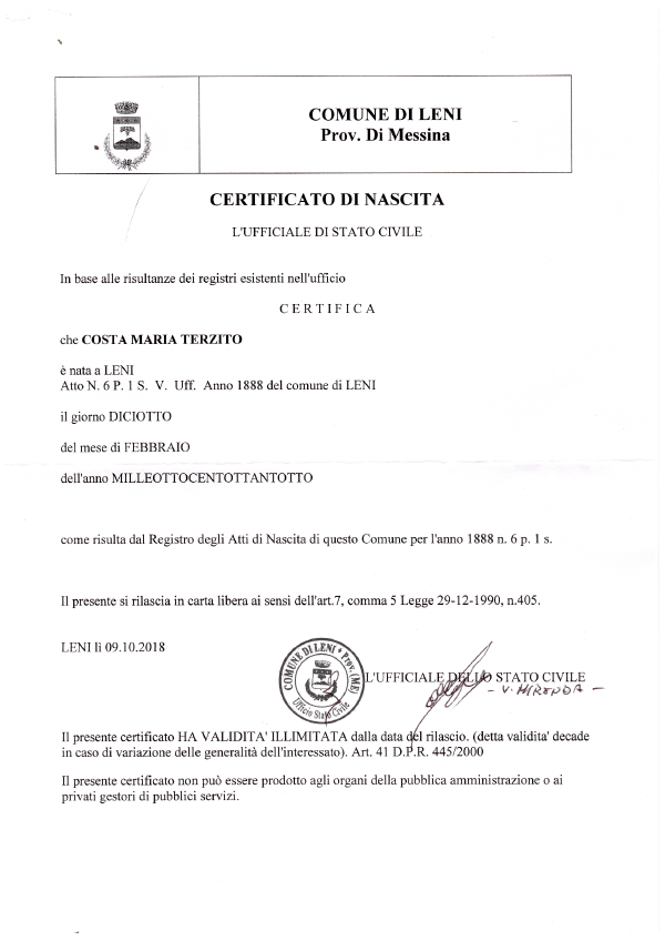 Maria Terzita Costa Birth Certificate 1.png