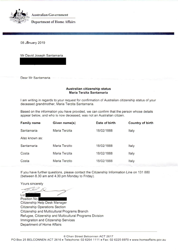 Maria Terzita Costa Citizenship Status Confirmation.png